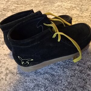 Clarks Wallabe Kids Black Suede Shoes with PIKACHU